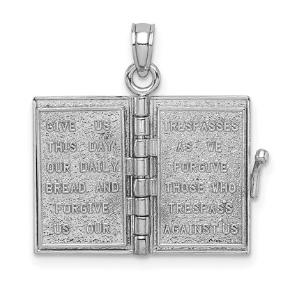 14k White Gold 3-D HOLY BIBLE with Lord's Prayer and Moveable Pages Pendant