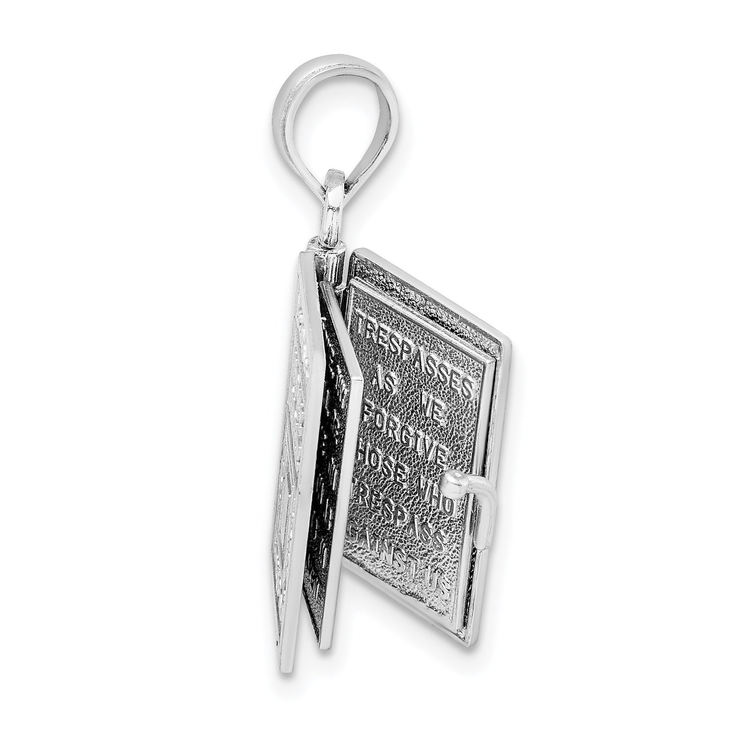 14k White Gold 3-D HOLY BIBLE with Lord's Prayer and Moveable Pages Pendant