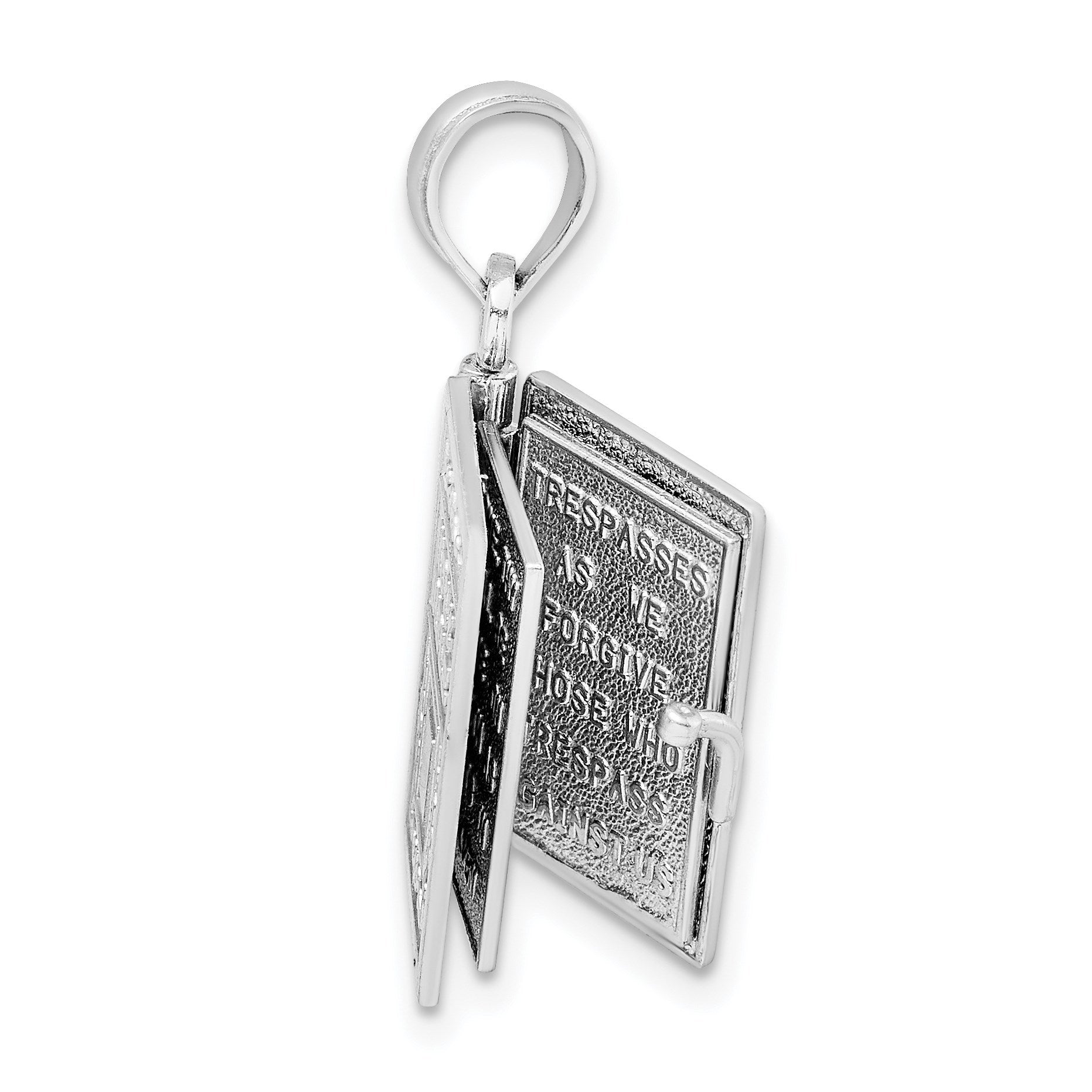 14k White Gold 3-D HOLY BIBLE with Lord's Prayer and Moveable Pages Pendant