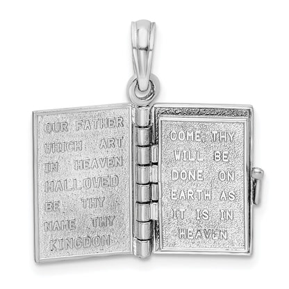 14k White Gold 3-D HOLY BIBLE with Lord's Prayer and Moveable Pages Pendant