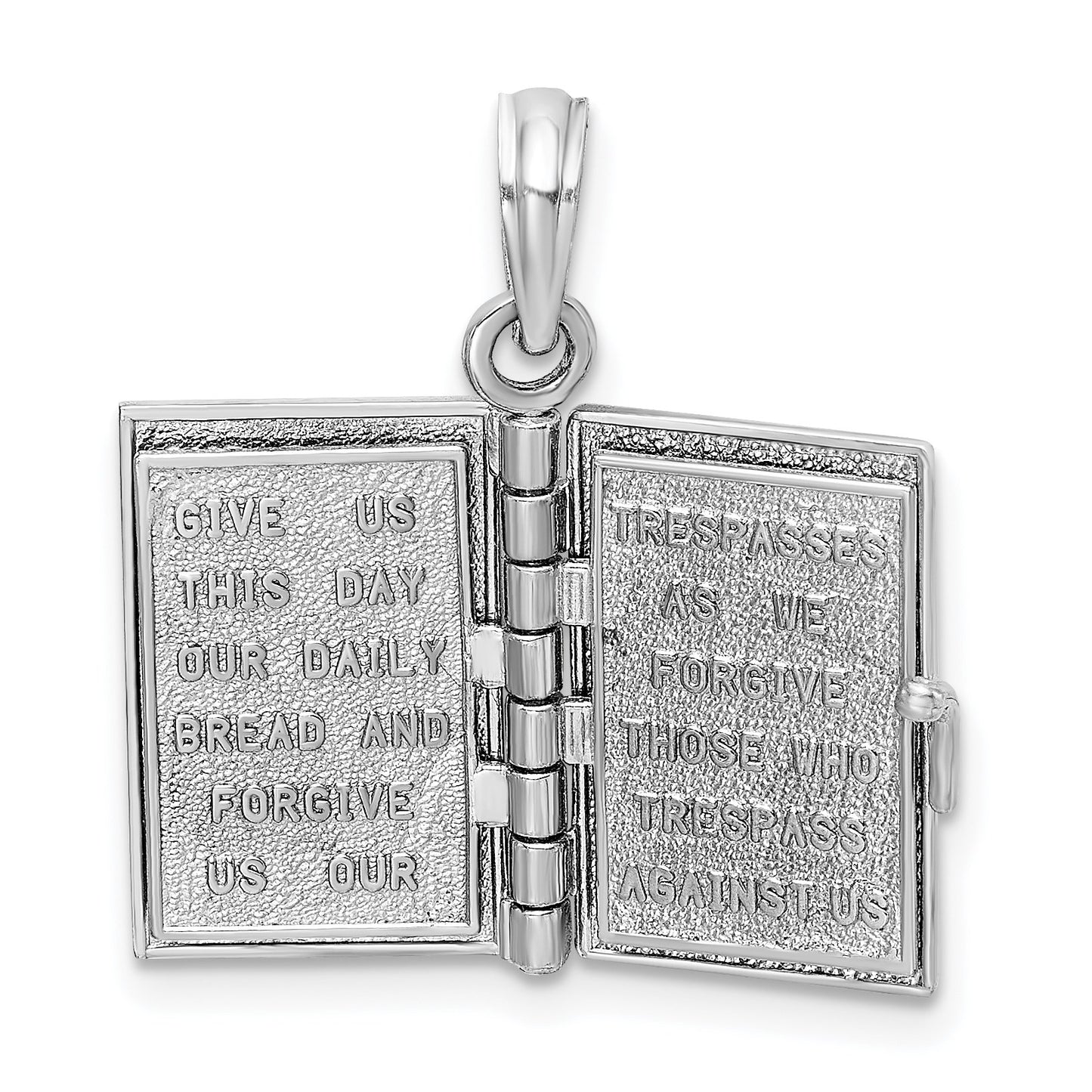 14k White Gold 3-D HOLY BIBLE with Lord's Prayer and Moveable Pages Pendant