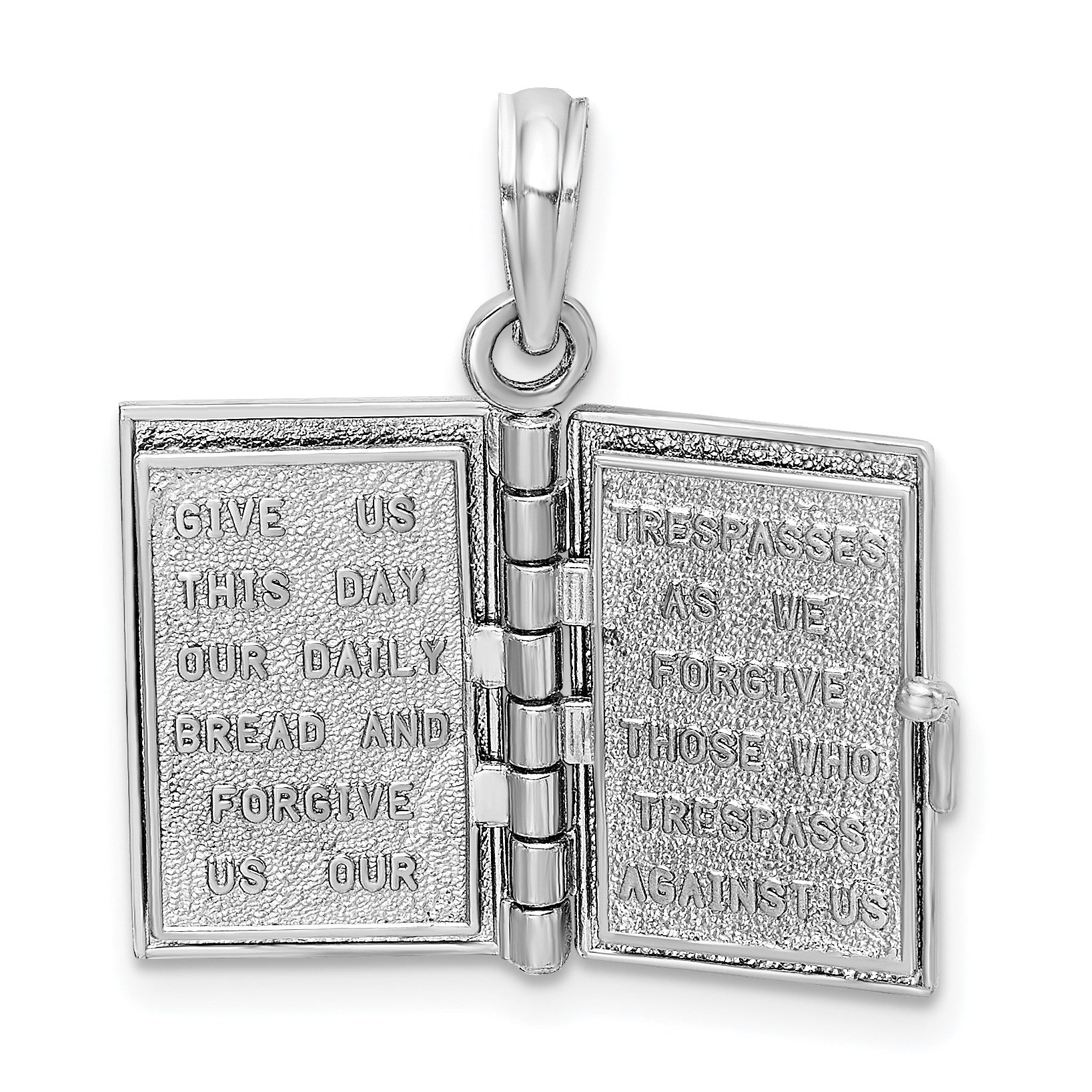 14k White Gold 3-D HOLY BIBLE with Lord's Prayer and Moveable Pages Pendant