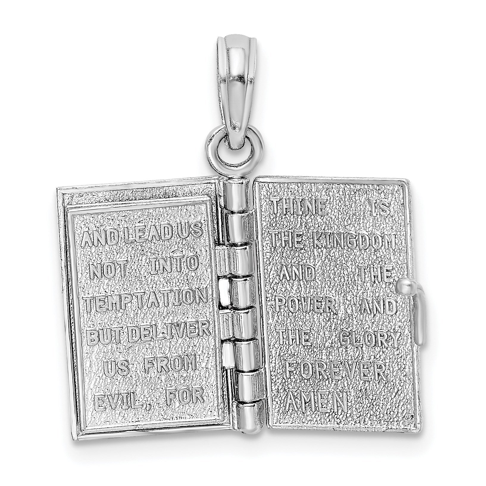 14k White Gold 3-D HOLY BIBLE with Lord's Prayer and Moveable Pages Pendant