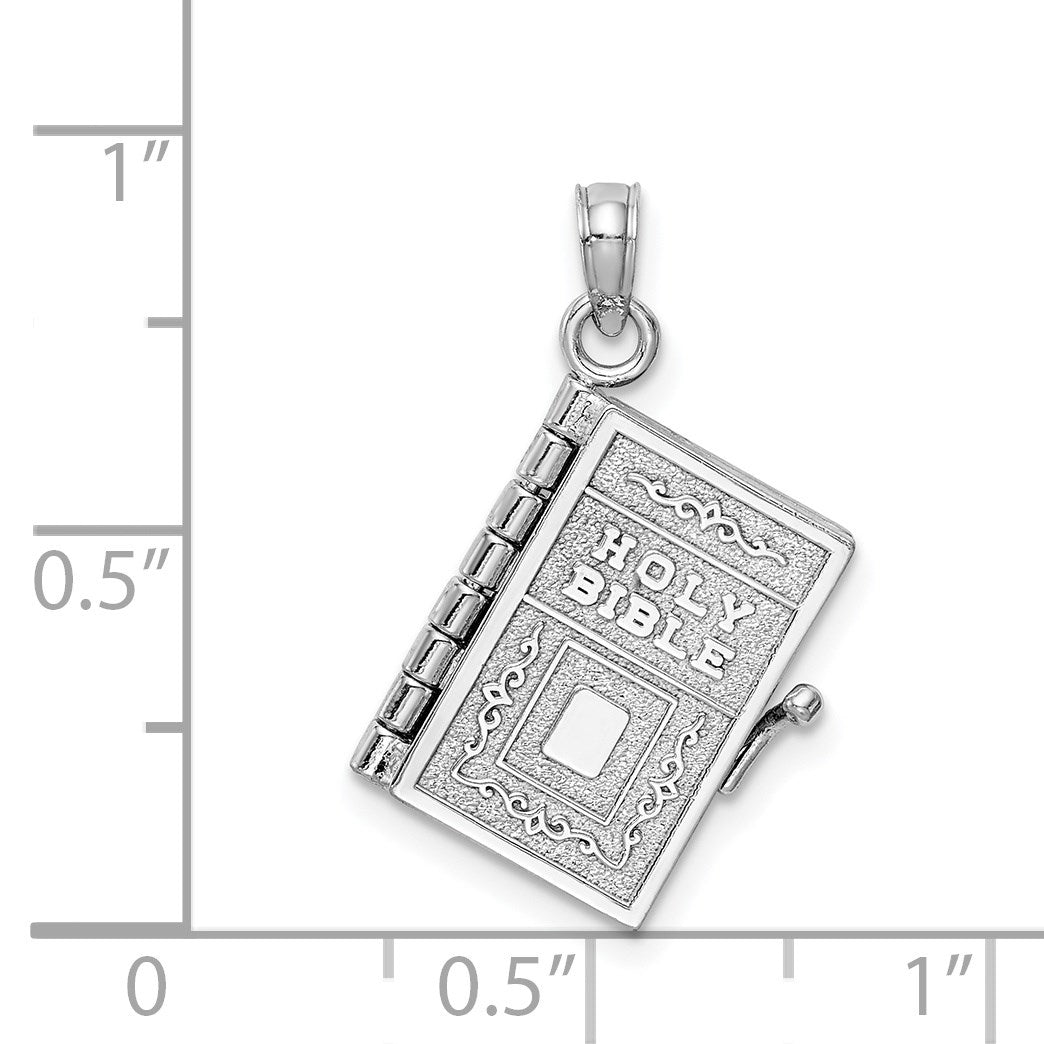 14k White Gold 3-D HOLY BIBLE with Lord's Prayer and Moveable Pages Pendant