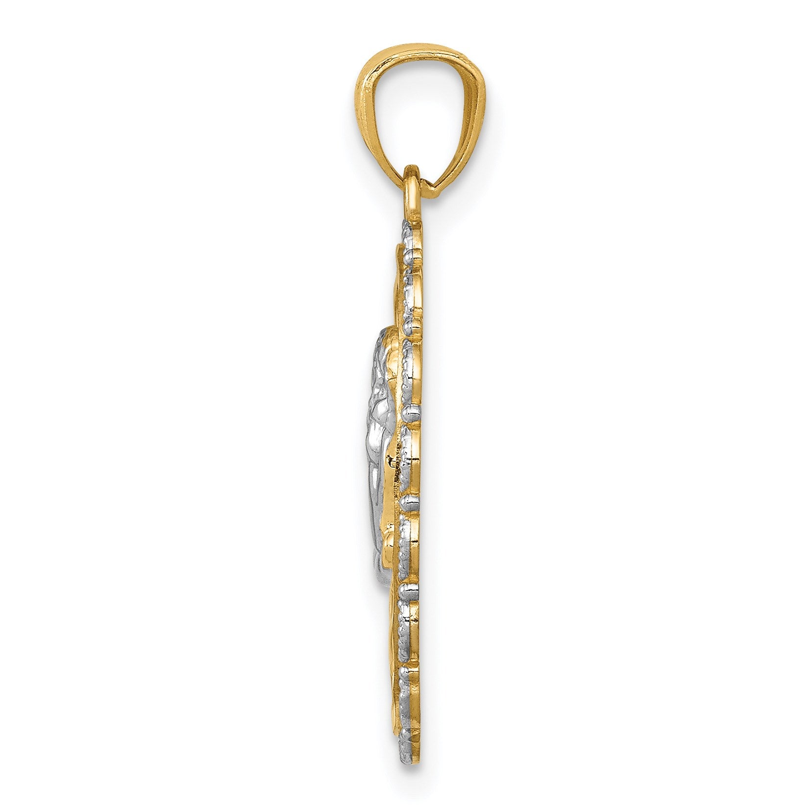 14k and White Rhodium Angel Scalloped Edge Oval Pendant