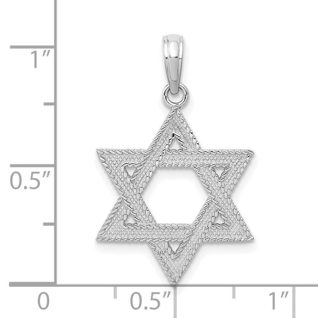14K White Gold Textured Star Of David Charm