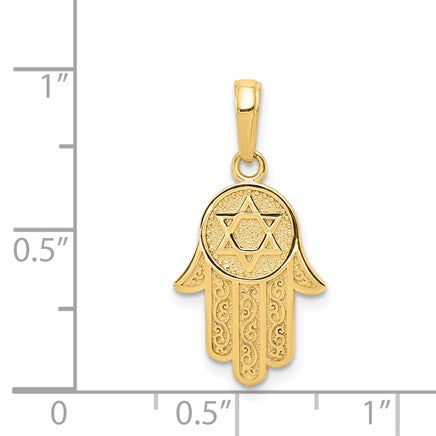 14k Chamseh Hand of God with Star of David Pendant