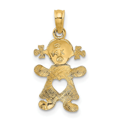14k Playful Girl with Cut-Out Heart Charm