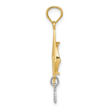 14k with White Rhodium 3-D Graduation Cap with Moveable Tassel Pendant