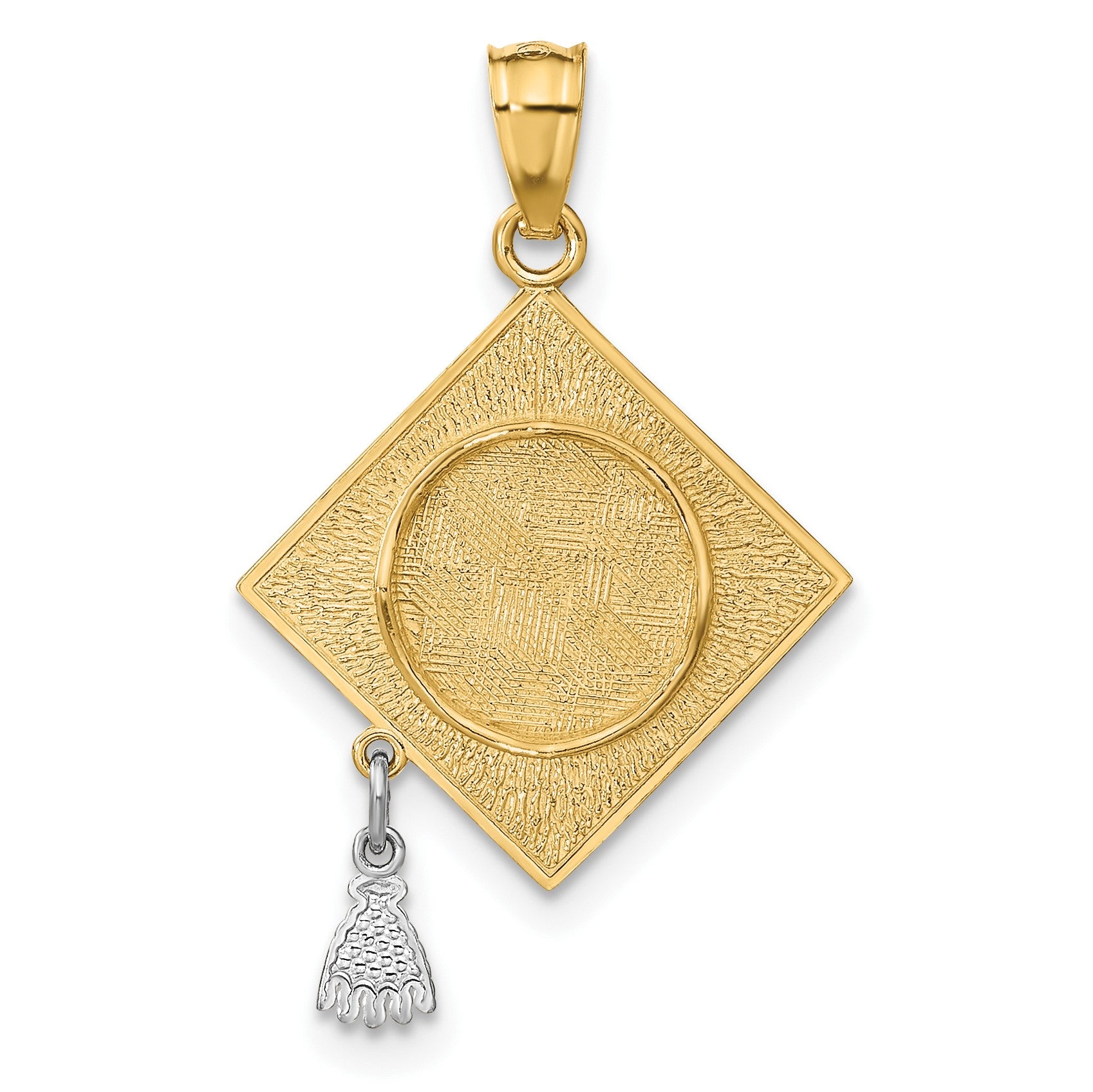 14k with White Rhodium 3-D Graduation Cap with Moveable Tassel Pendant