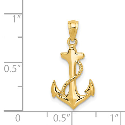 14k Polished Anchor with Rope Pendant