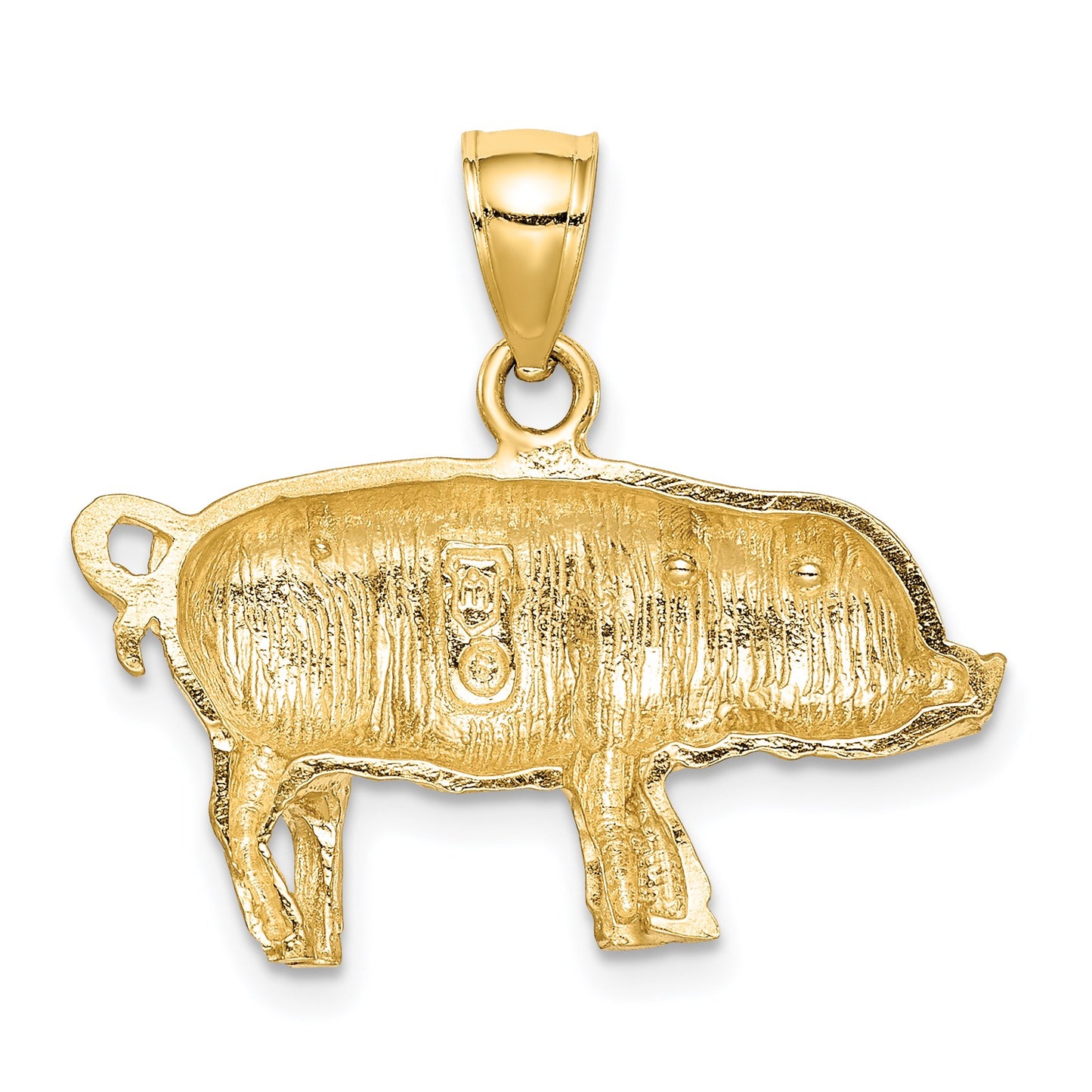 14K Satin Diamond-cut Pig Pendant