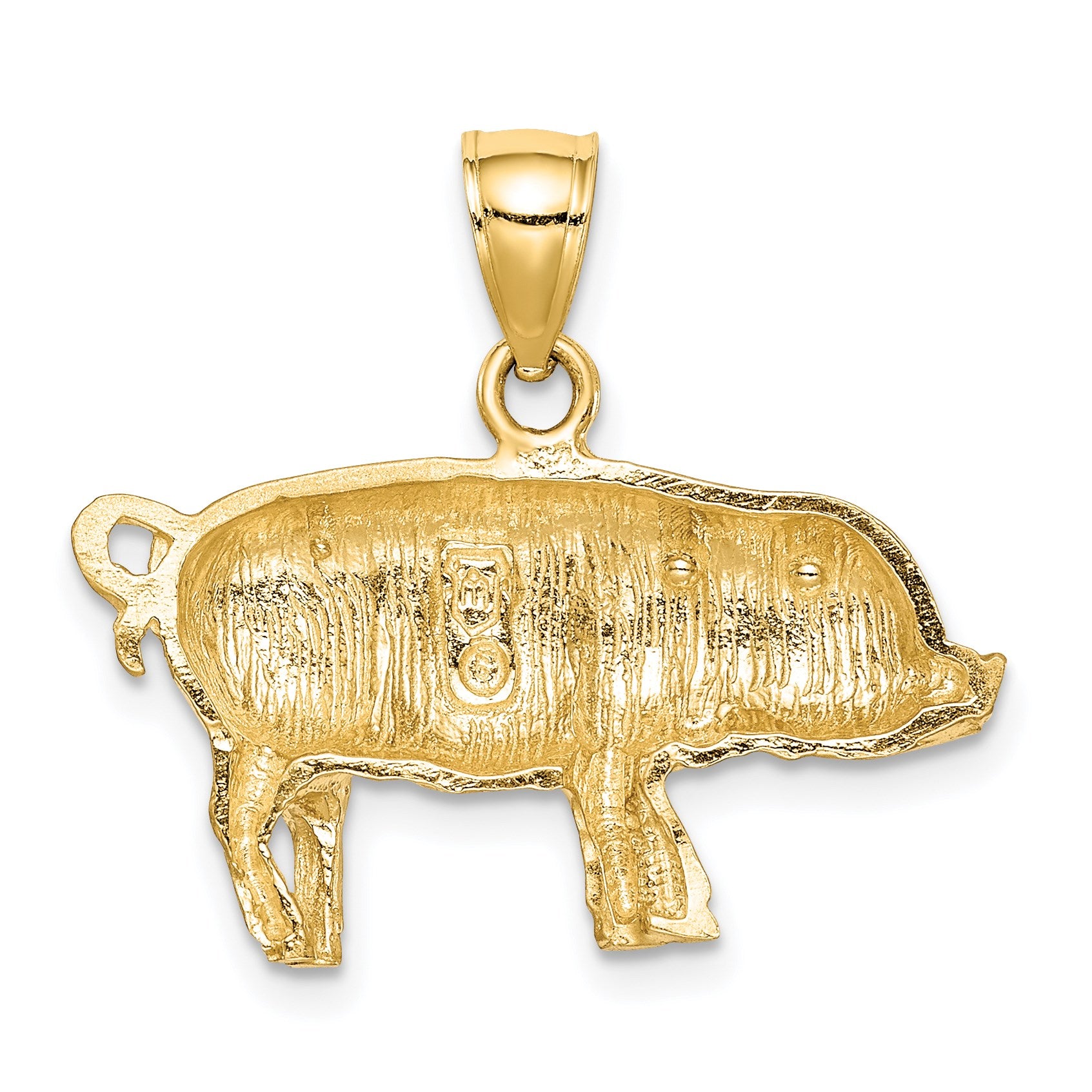 14K Satin Diamond-cut Pig Pendant
