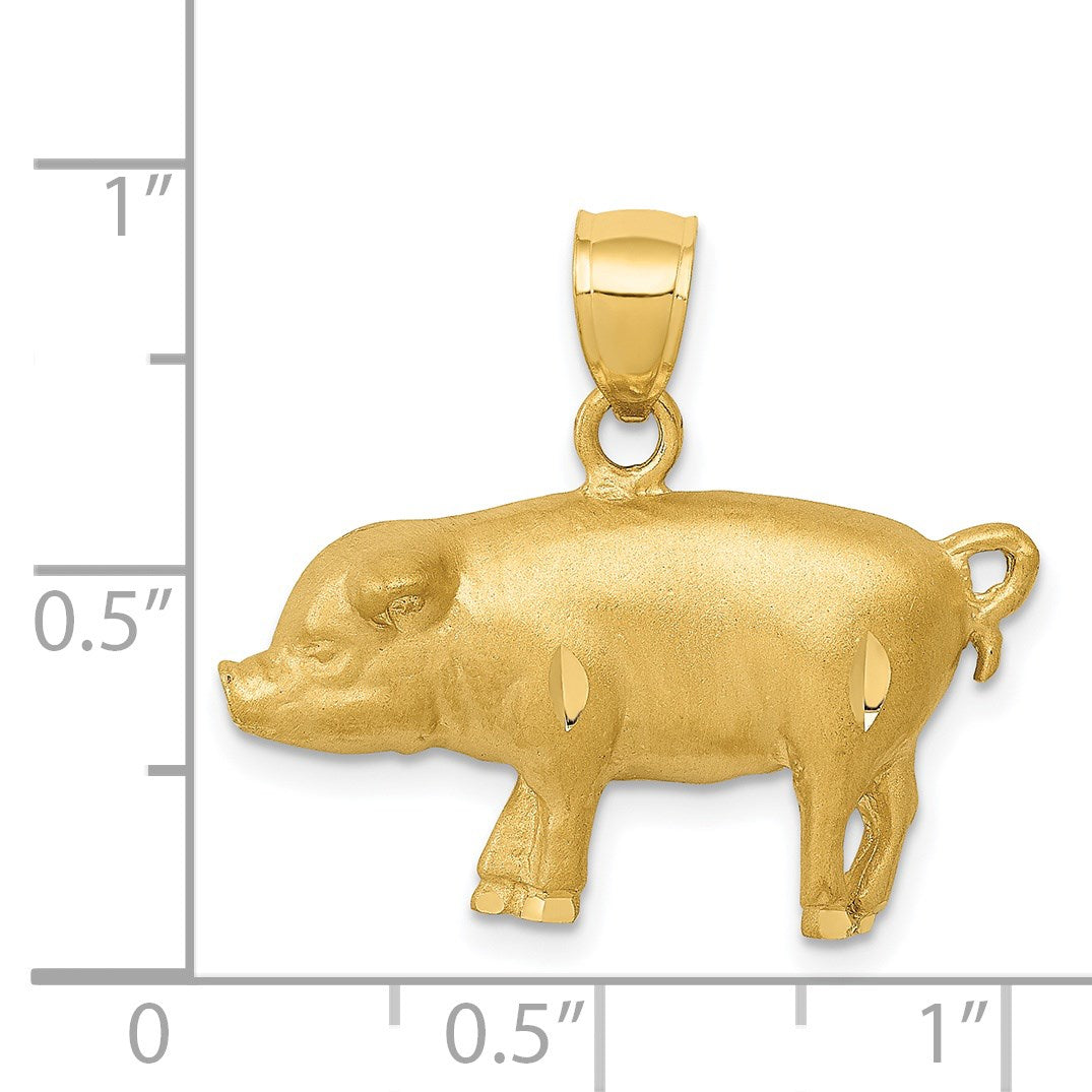 14K Satin Diamond-cut Pig Pendant
