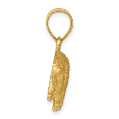 14K Satin Diamond-cut Bear Pendant