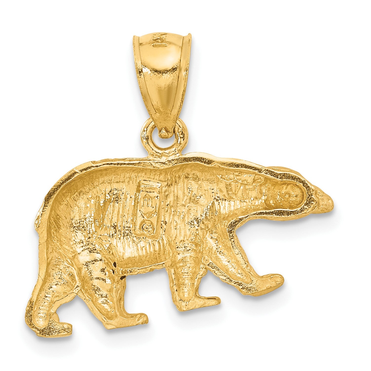 14K Satin Diamond-cut Bear Pendant