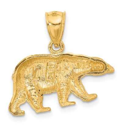 14K Satin Diamond-cut Bear Pendant