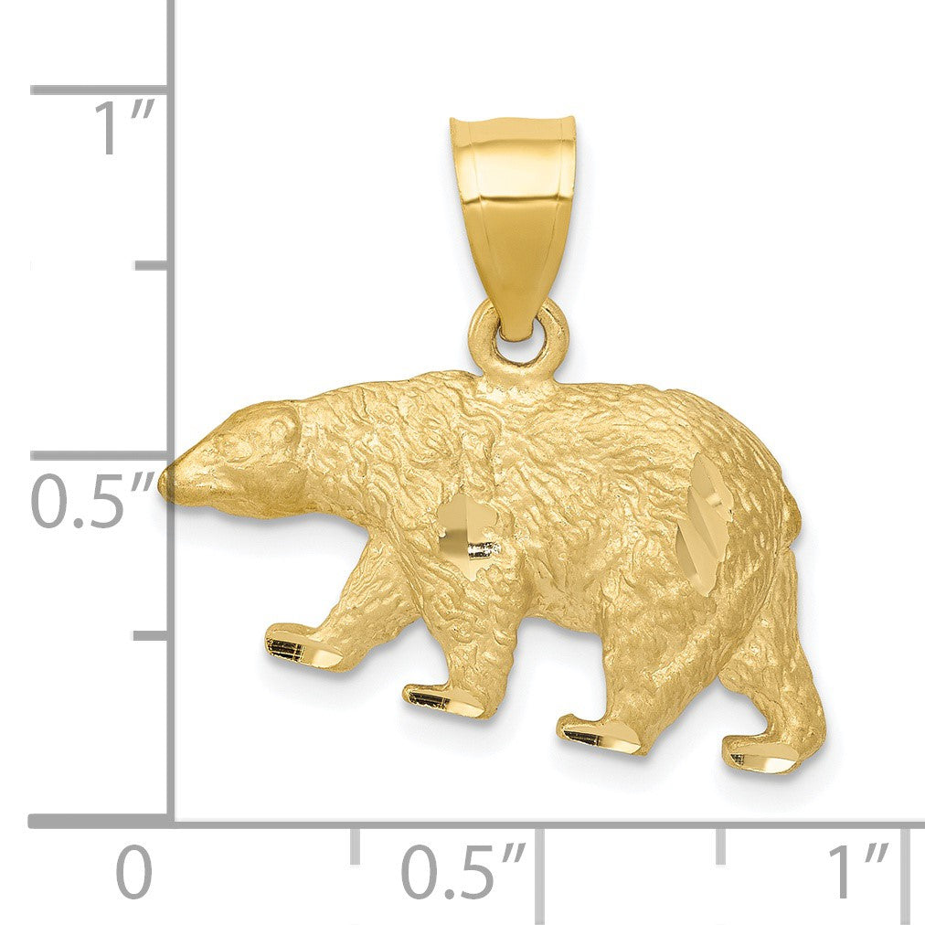 14K Satin Diamond-cut Bear Pendant