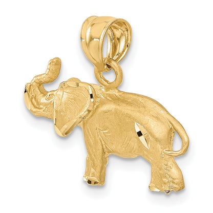 14K Satin Diamond-cut Elephant Pendant