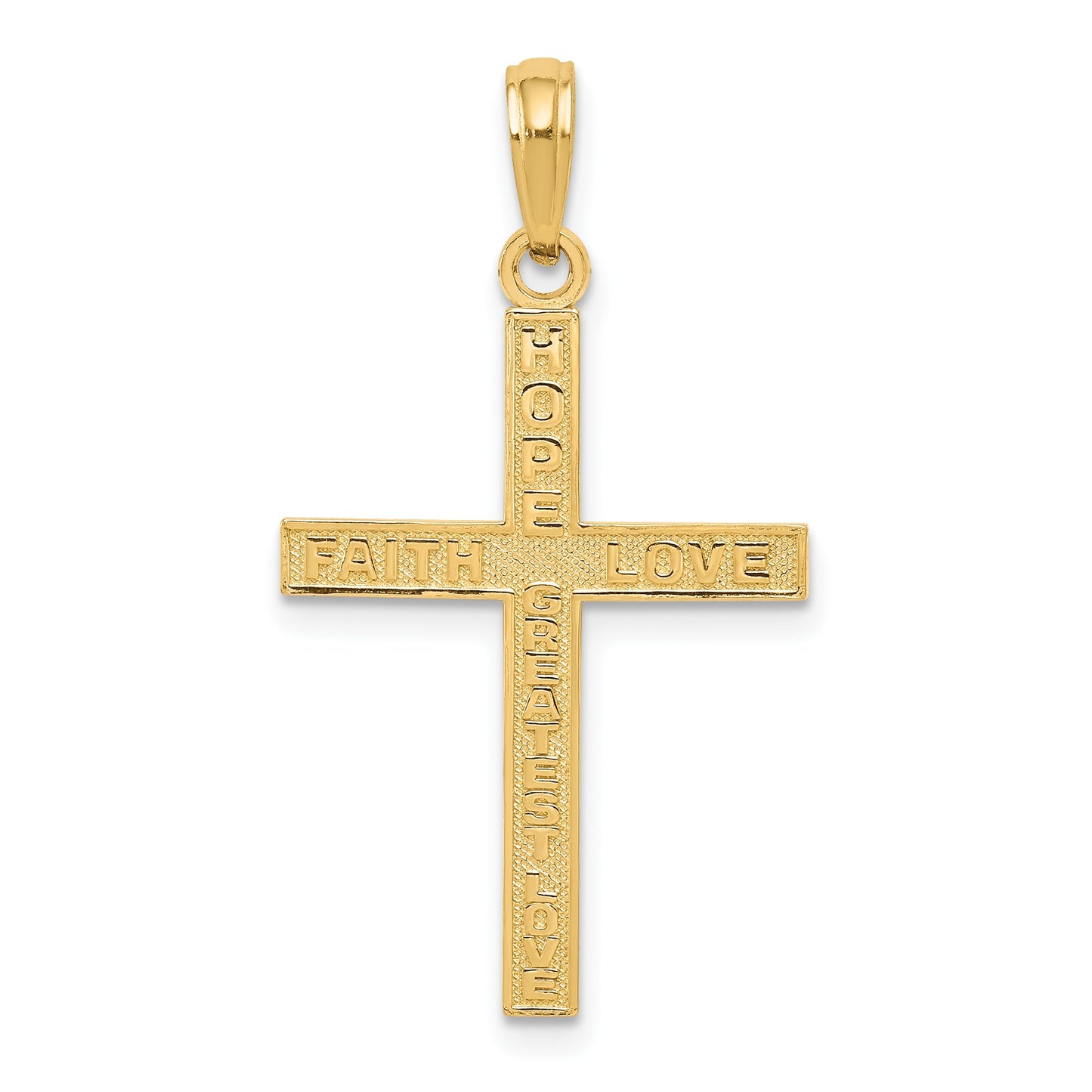 14K Reversible FAITH HOPE LOVE GREATEST LOVE Cross Pendant