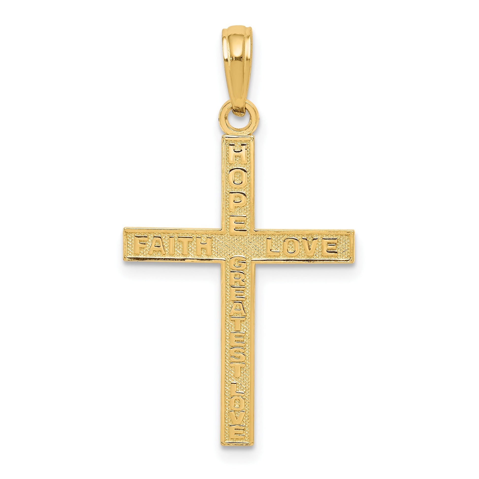 14K Reversible FAITH HOPE LOVE GREATEST LOVE Cross Pendant