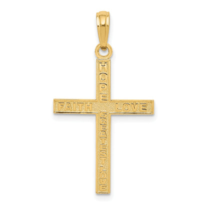 14K Reversible FAITH HOPE LOVE GREATEST LOVE Cross Pendant