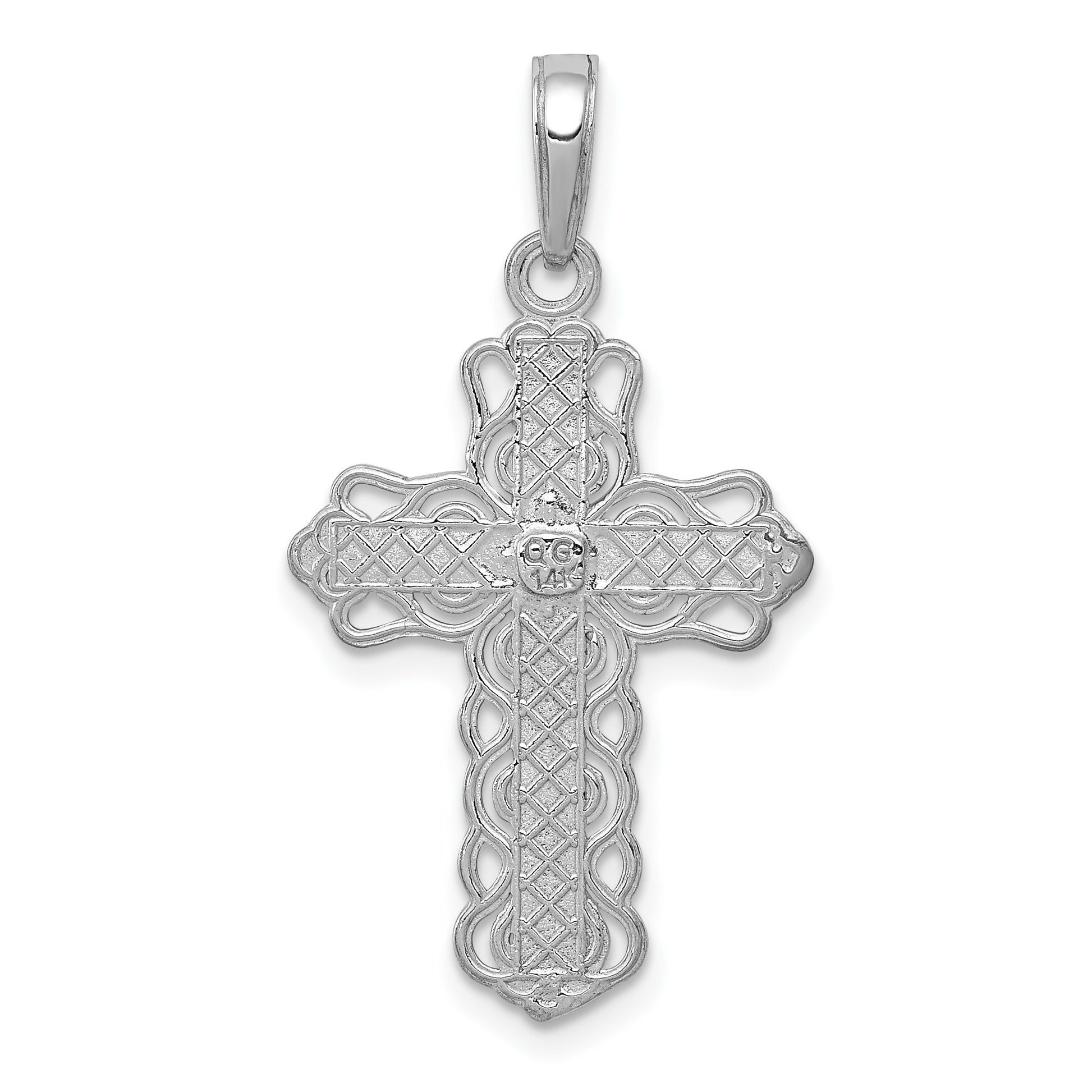 14K White Gold Lacey Trim Cross Pendant