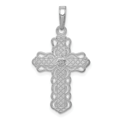 14K White Gold Lacey Trim Cross Pendant
