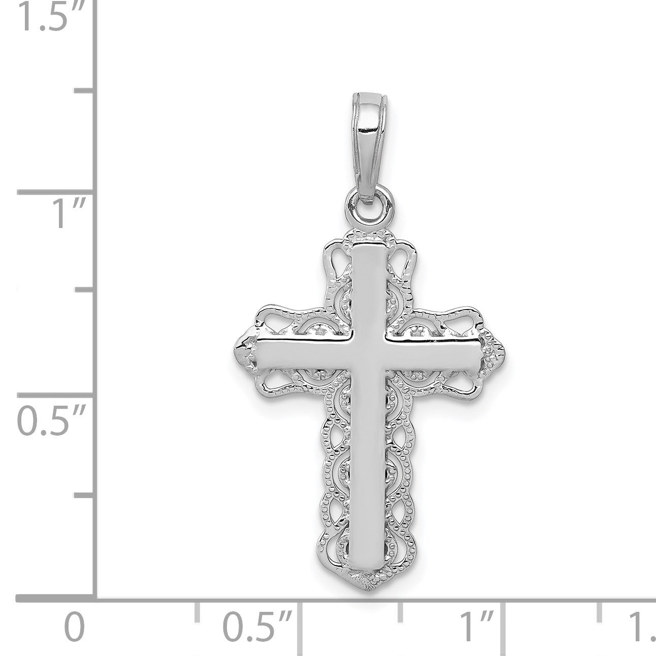 14K White Gold Lacey Trim Cross Pendant