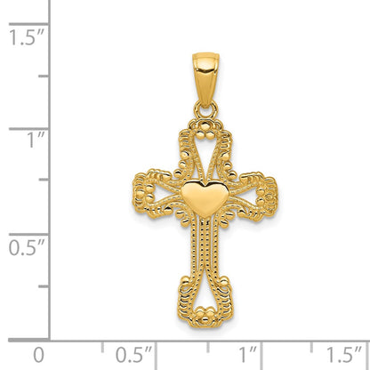 14K Beaded Cross with Heart Pendant