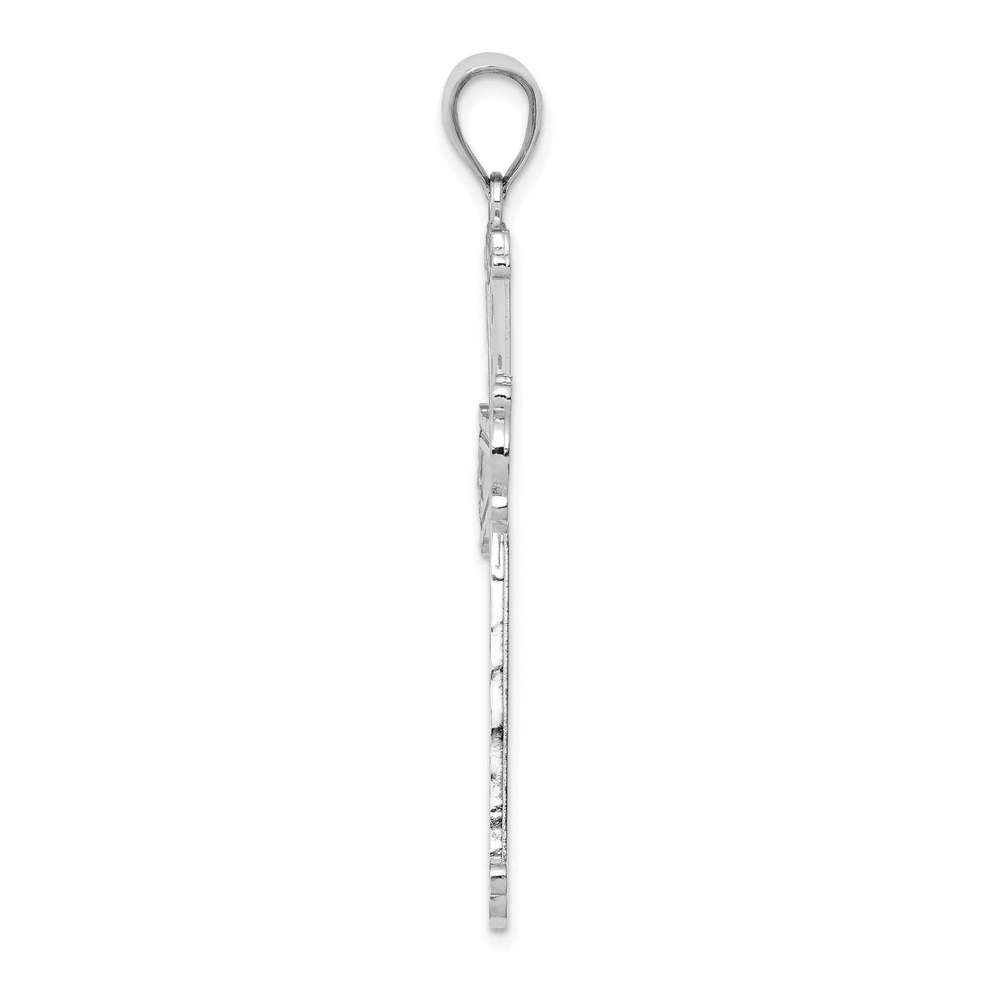 14K White Gold Diamond-cut Cross Pendant