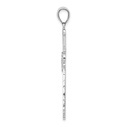 14K White Gold Diamond-cut Cross Pendant