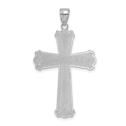 14K White Gold Diamond-cut Cross Pendant