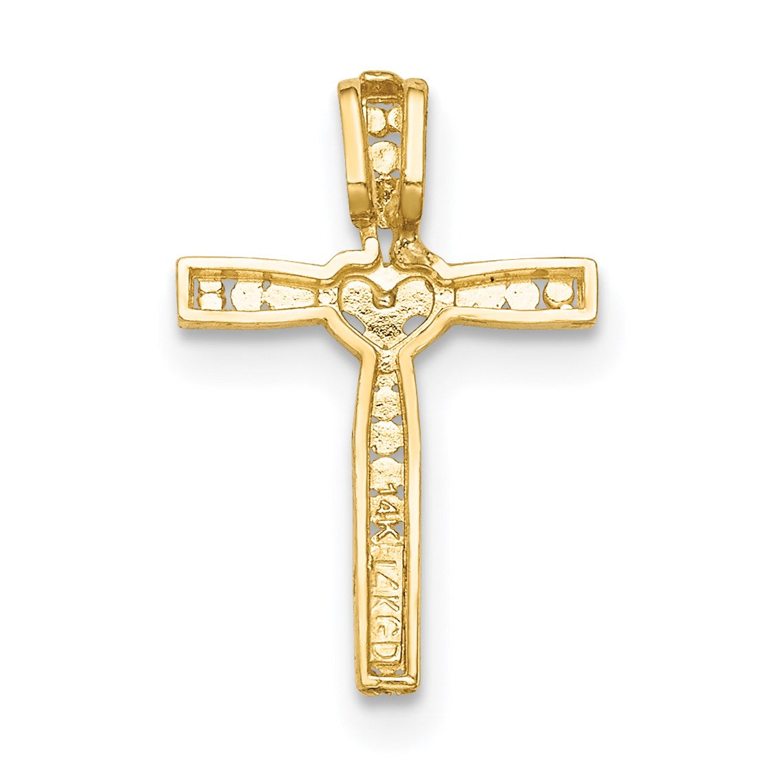 14k and White Rhodium Cross with Heart Center Pendant