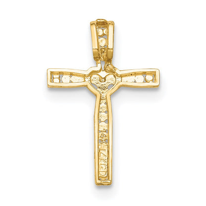 14k and White Rhodium Cross with Heart Center Pendant