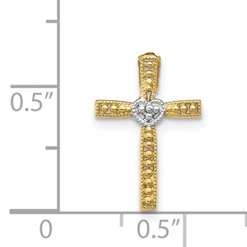 14k and White Rhodium Cross with Heart Center Pendant