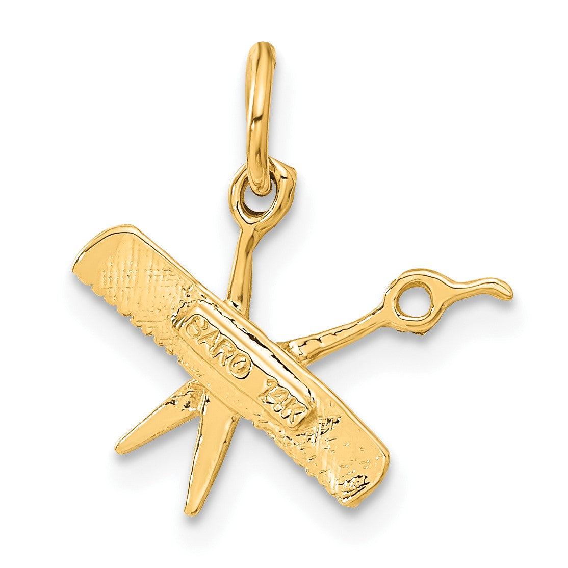 14k Satin Diamond-cut Comb and Scissors Charm