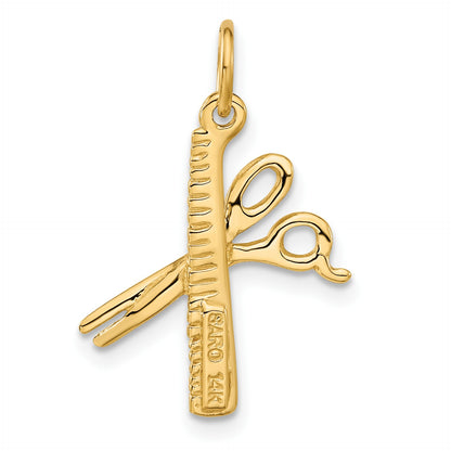 14k Satin Diamond-cut Comb and Scissors Charm