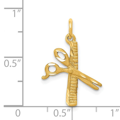 14k Satin Diamond-cut Comb and Scissors Charm