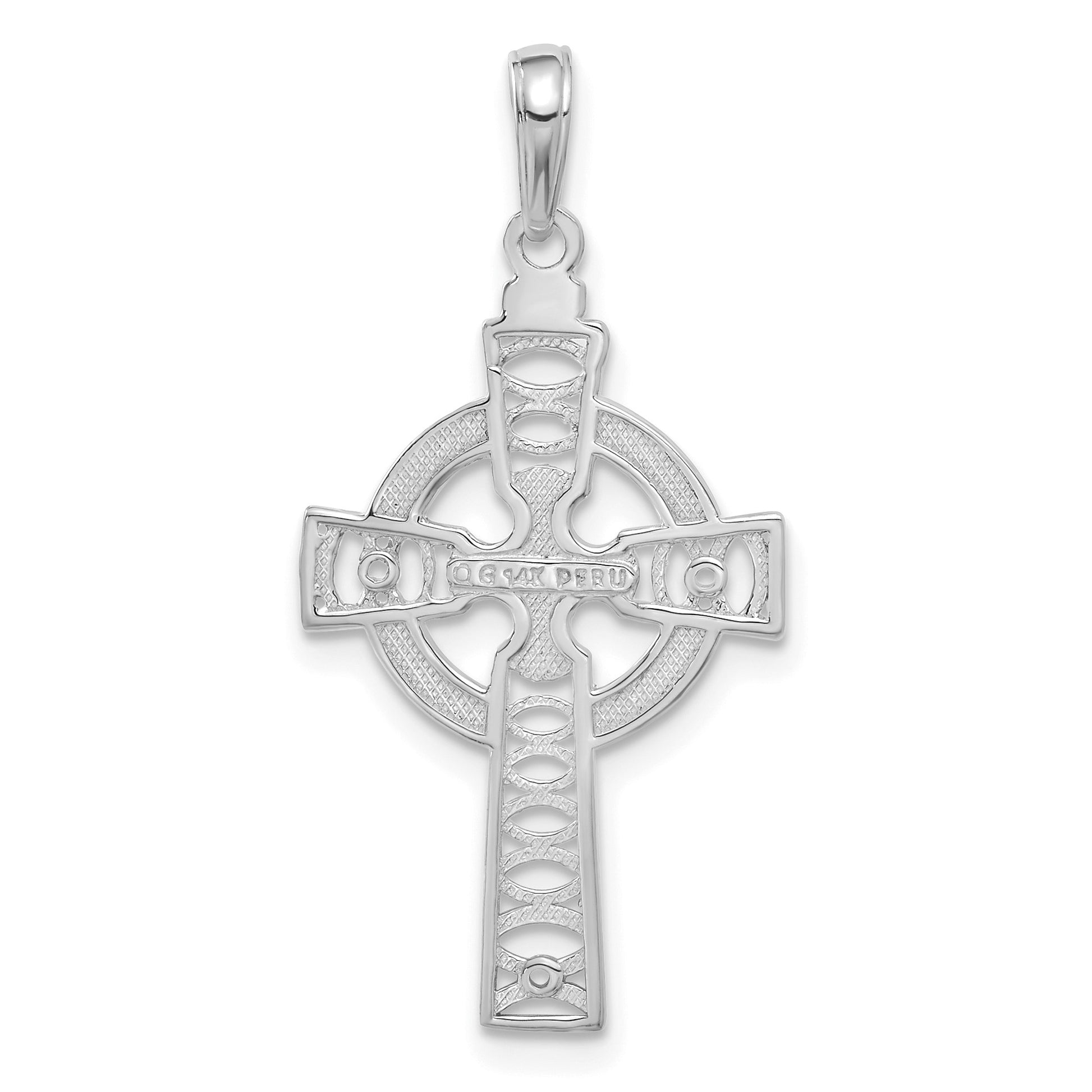 14K White Gold Celtic Cross with Eternity Circle Pendant