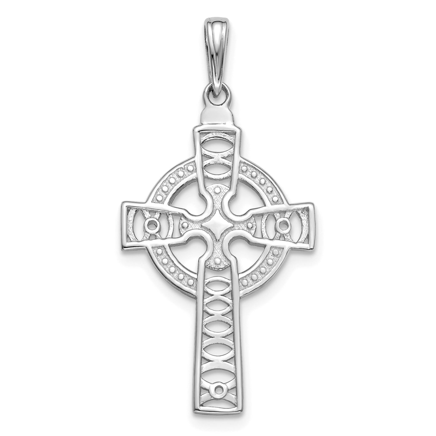 14K White Gold Celtic Cross with Eternity Circle Pendant