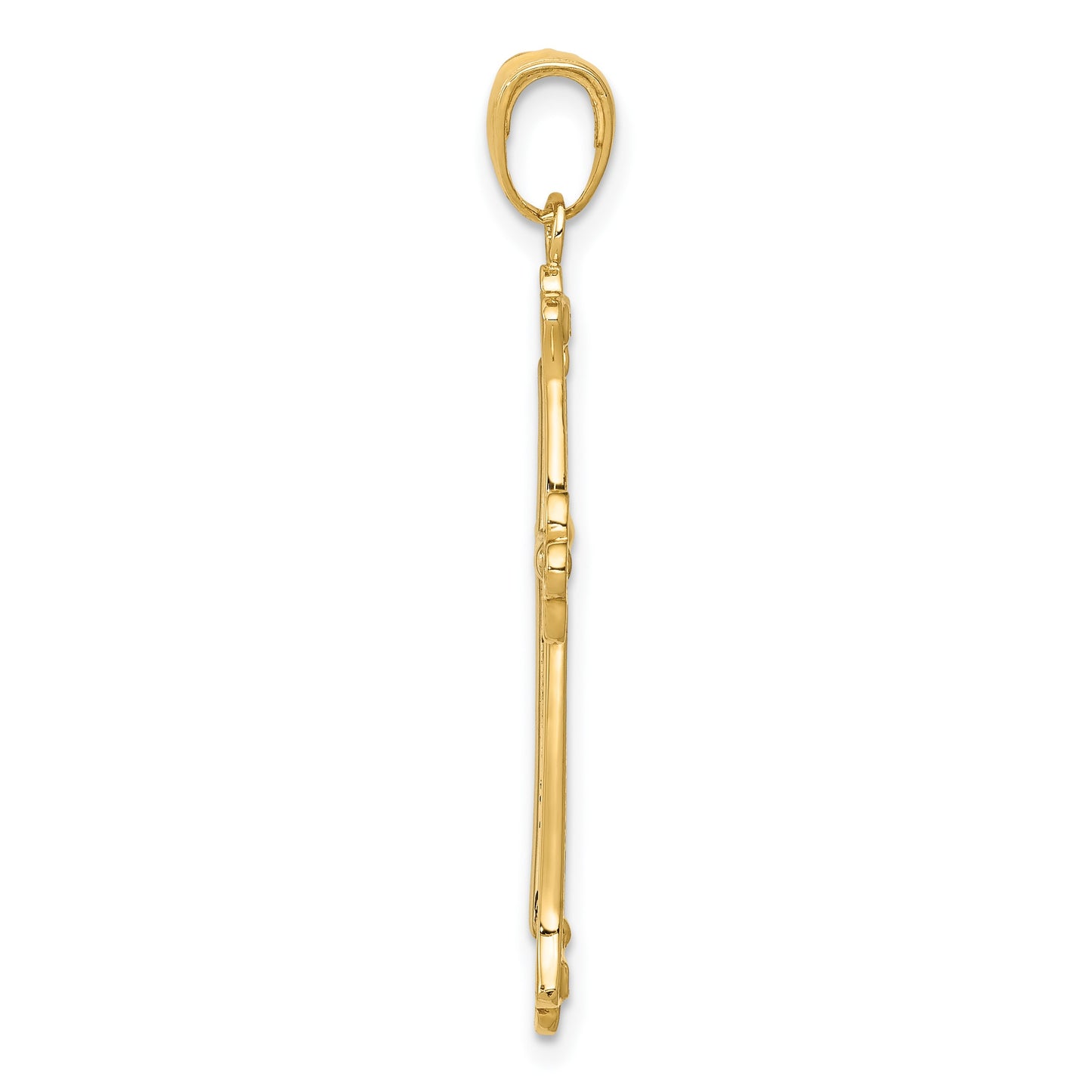 14K and White Rhodium Budded Yellow Cross Frame Pendant