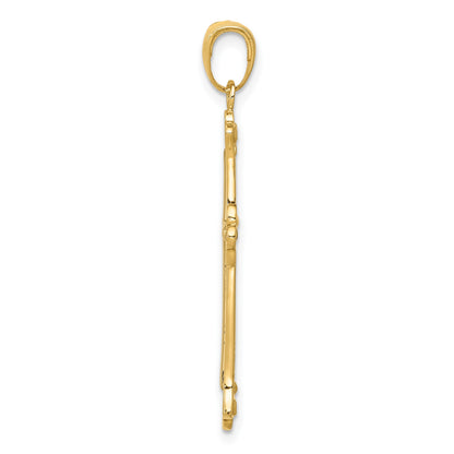 14K and White Rhodium Budded Yellow Cross Frame Pendant