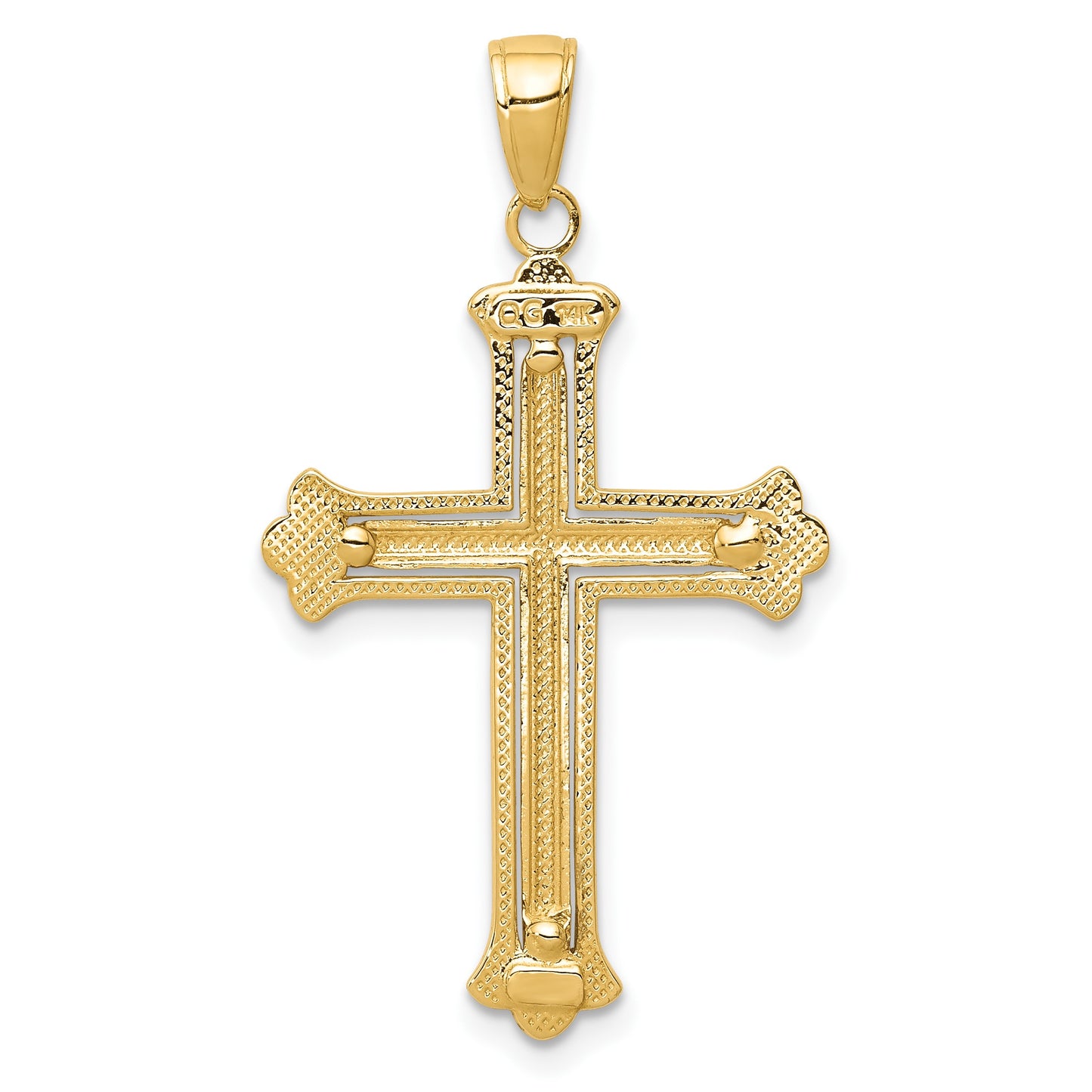 14K and White Rhodium Budded Yellow Cross Frame Pendant