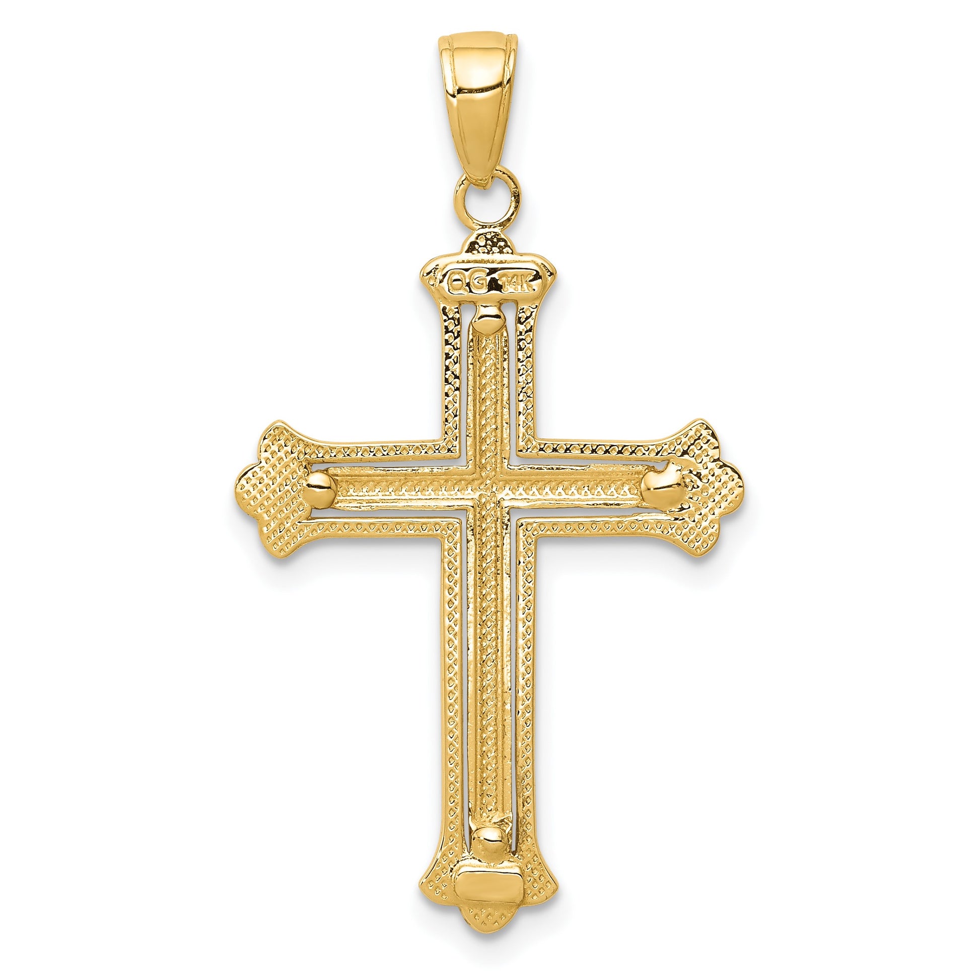 14K and White Rhodium Budded Yellow Cross Frame Pendant