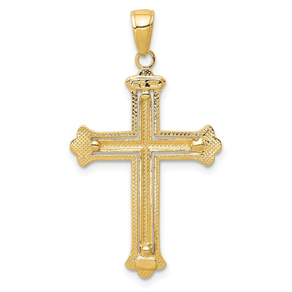 14K and White Rhodium Budded Yellow Cross Frame Pendant