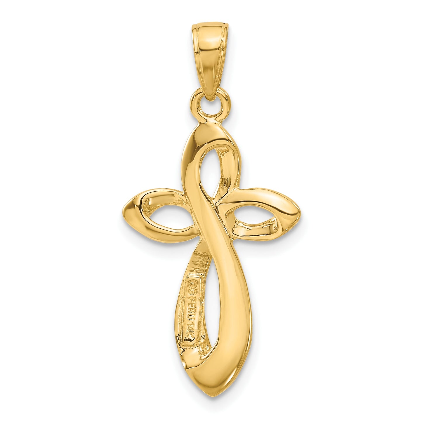 14K Polished with Satin Ribbon Cross Pendant