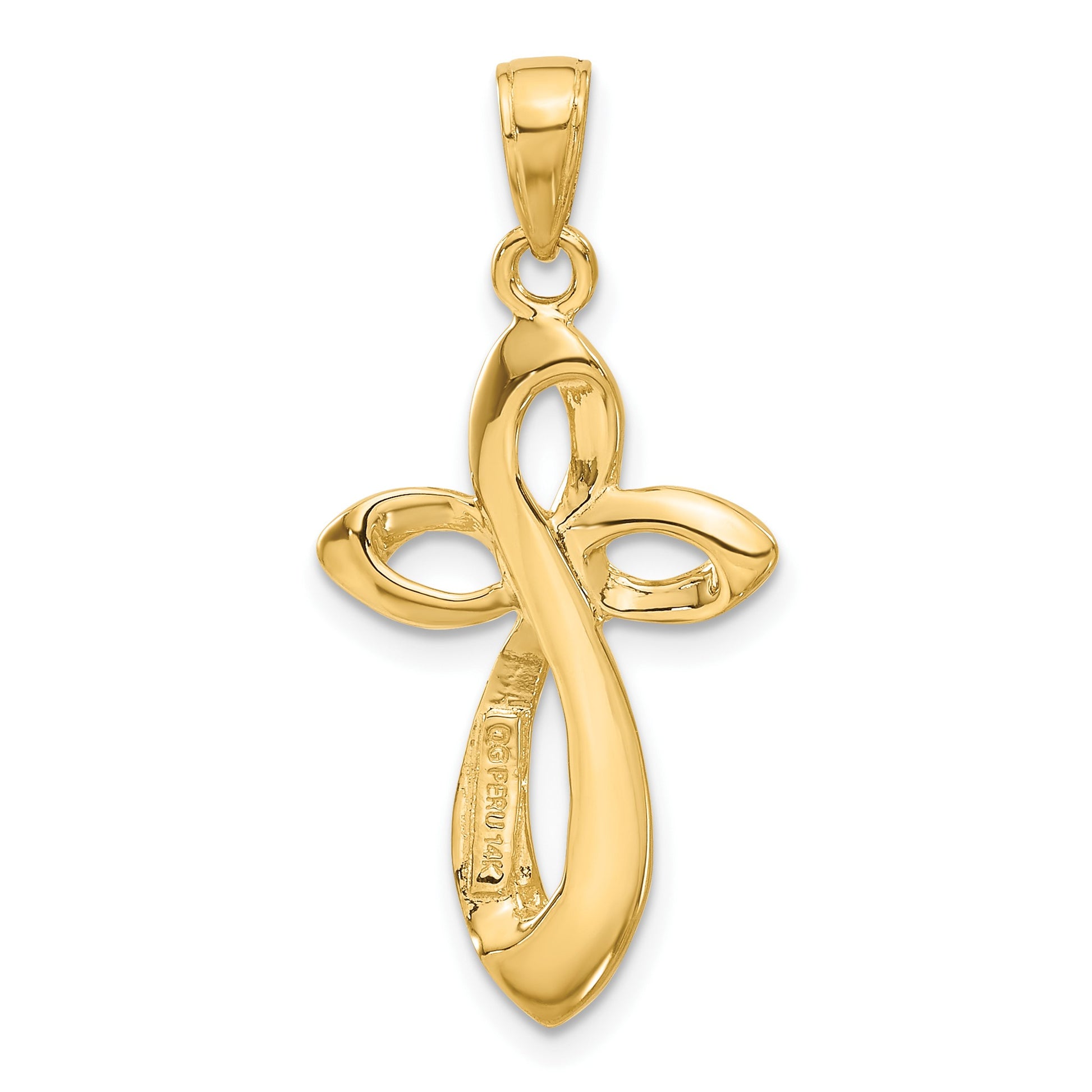 14K Polished with Satin Ribbon Cross Pendant