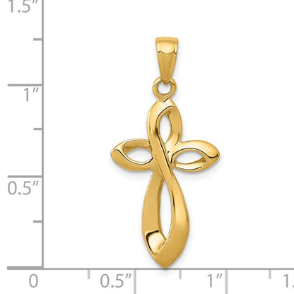 14K Polished with Satin Ribbon Cross Pendant
