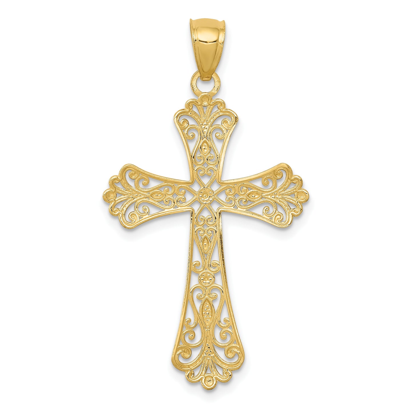 14k and White Rhodium Diamond-cut Cross Pendant